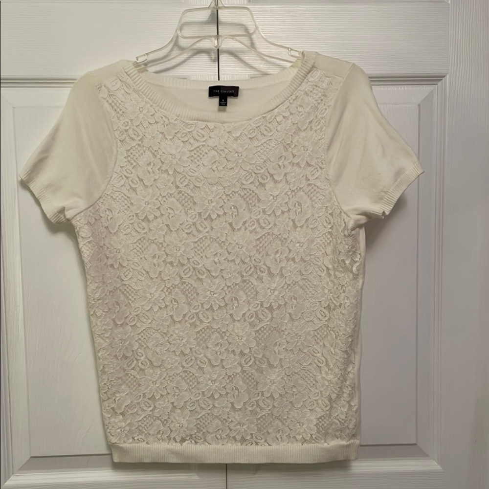 The Limited Lace Front Pullover Short Sleeve Sweater Small